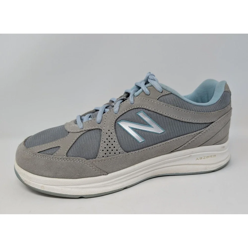 New Balance 877 Walking Shoes Womens 9 Grey Blue Suede Mesh Sneakers VERY NICE!